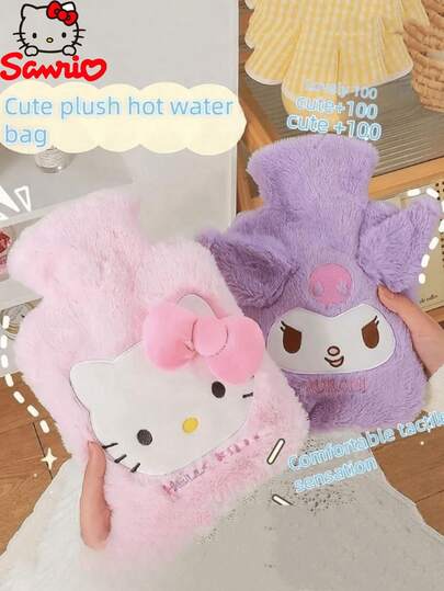 Sanrio Sanrio 1er-Pack Hello Kitty große rosa Plüschfigur mit blau kariertem Design - verstärkt, leicht zu tragen, auslaufsicher, Handwärmer, bequeme Winterbekleidung für Wohnzimmer, Schlafzimmer, Garten, Camping und Büro