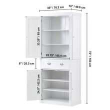 72" Kitchen Pantry Storage Cabinet, Freestanding Utility Cabinets With Doors, Drawer And 3 Adjustable Shelves, Tall Food Buffet Pantries For Kitchen, Living Room, Dinning Room, Laundry, White - White - View 10