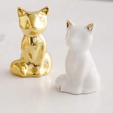 1pc Ceramic Fox Figurine Statue, Cute Golden White Vulpes Desk Decor, Fairy Garden Animal Decoration, Home Decor - Multicolor - View 5