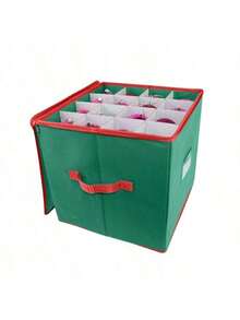 64-Grid Christmas Ornament Storage Box, Non-Woven Christmas Ornament Organizer - Green - View 8