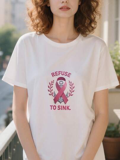 Refuse To Sink Pink Ribbon Anchor Women'S Pure Cotton Short-Sleeve T-Shirt, Inspirational Design For