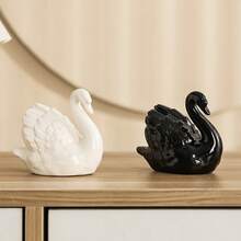1pc Black & White Swan Ceramic Ornament, Creative Animal Decor For Living Room, Study - Multicolor - View 8