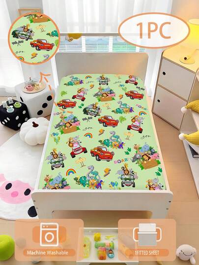 1 Stück 110g Bettwäsche mit Tierparkthema, Kinderbettwäsche, Baby Patchwork Bettwäsche, 3D bedruckte Cartoon Bettwäsche aus 100% wasserWashed Mikrofaser (1 Betttuch, ohne Füllmaterial), geeignet für Kinderzimmer, Kindergarten Schlafplätze, Babybetten und Vorschulkinder
