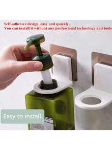 4pcs/2pcs No Drill Bathroom Shower Gel Holder, Shower Gel Bottle Rack Hanger Bracket, Bathroom Wall Suction Cup Shampoo Hooks, Random Style, Christmas/Valentine's Day Bathroom Accessories