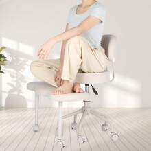 Chaise de bureau ergonomique, réglable en hauteur avec support lombaire - Chaise pivotante à 360° et roulettes pour bureau à domicile, yoga, jeux - Tabouret de bureau dynamique jusqu'à 90 kg - Blanc - Voir 6