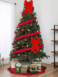 圣诞派对装饰蝴蝶结、圣诞树挂饰，适用于窗户、楼梯栏杆、壁炉、墙壁、入口通道、节日家居装饰 - 彩色 - 查看 4