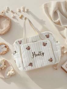 Personalized Embroidered Mommy Bag - Fashionable Large Capacity Diaper Tote Bag/Travel Shoulder Bag | Cute Cartoon Design | Customizable Name | Perfect Gift For New Moms