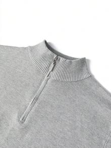 1 件男士休闲长袖半拉链套头毛衣，适合日常穿着 - 淺灰色 - 查看 5