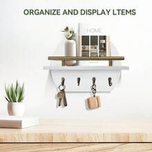 Key Holder Wall Mount Mail Organizer With Shelf & 4 Hooks, Semicircle Decorative Key Rack, Rustic Key Hanger For Entryway, Apartment Essentials, Home Decor Aesthetic Room Decor - White - View 3