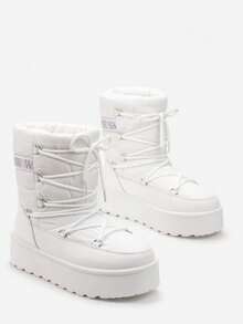 Giày bốt đi tuyết đế xuồng có dây buộc, thời trang và đa năng cho mùa đông - trắng - Xem 4