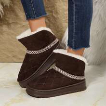 Women's Short Winter Boots - Cozy Cotton Shoes With Thick Sole, Classic Booties For Cold Weather, New Snow Boot Style - Ideal For Winter Fashion - 深棕色1 - 查看 7
