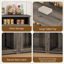 Furniture Dog Crate For 2 Dogs, 41 Inch Dog Kennel Furniture With Removable Divider And Shelf Storage, Wooden Dog Crate For Small/Medium Dogs, White/ Brown/ Gray - Grey - View 6