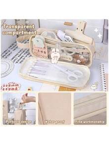 Sanrio 1PC Multi-Layer Waterproof Transparent Pencil Case 2 Styles Available (Normal Style And Upgraded Style) Large Capacity Student Stationery Storage Bag Cosmetic Bag School Office Supplies Stationery,Back To School,School Supplies,Pencil Pouch,School Bag Random Delivery