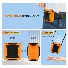 4000mAh USB Wearable Neck Fan, Portable Rechargeable Waist Clip Fan For Hiking, Fishing, Camping,