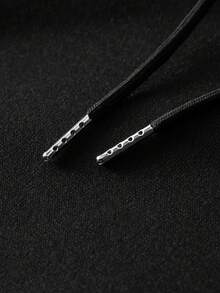 Men's Casual Fashion Street Plum Blossom Tree Slogan Print Kangaroo Pocket Drawstring Hoodie, Autumn/Winter - Black - View 5