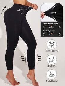 Suprenx 1 pieza Leggings sin costuras de cintura alta que levantan y dan forma para mujer - Negro - Ver 2