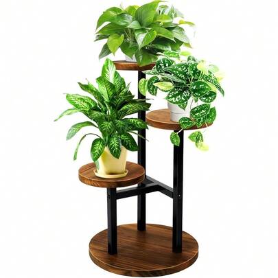 3 Tier Plant Stand Indoor, Metal Wood Plant Stands For Indoor Plants Multiple, Corner Tiered Flower Plants Shelf Stand For Living Room Bedroom, Brown