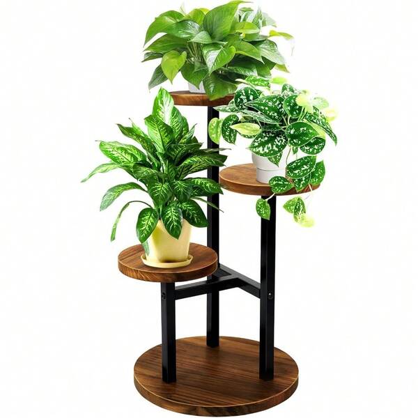 3 Tier Plant Stand Indoor, Metal Wood Plant Stands For Indoor Plants Multiple, Corner Tiered Flower Plants Shelf Stand For Living Room Bedroom, Brown