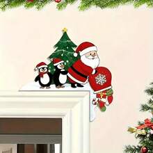 1 Peça Decoração de Canto de Porta de Natal - Decoração de Parede de Papai Noel e Pinguim de Madeira. Decoração de Moldura de Porta Sazonal, Presente de Natal Perfeito, Ideal para Decoração de Canto de Porta de Casa de Natal, Decoração de Festa de Feriado.