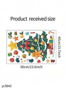 1 Set de decoraciones navideñas para el hogar, pegatinas de pared de dibujos animados de árbol de Navidad y hombre de jengibre, pegatinas decorativas para pared, para dormitorio, sala de estar, sala de juegos, decoración de pared, calcomanía de vinilo para decoraciones navideñas, artículos de decoración navideña para refrescar su hogar - Multicolor - Ver 4