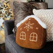 1 件毛绒可爱温暖红/棕色姜饼屋圣诞屋圣诞小房子抱枕，圣诞装饰靠垫枕头，节日家居装饰靠垫枕头 - 棕色薑餅屋 - 查看 10