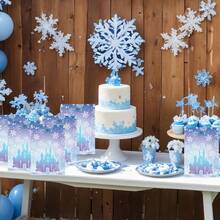 10/20/50Pcs Winter Snowflake Party Favor Bags Blue And Purple Snowflake Goodie Bags Bulk With Handles Frozen Party Gift Bags For Frozen Birthday Winter Wonderland Party Supplies Christmas Decorations - Blue - View 5