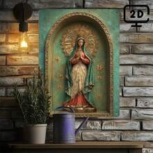 2D Flat Virgin Mary Statue - Precious Metal Wall Decoration, Rust-Resistant Tin Plate With Hook, Frameless Indoor/Outdoor Decor, Starry Sky Background Design, Spiritual Gift For School Or Office - Multiple - View 8