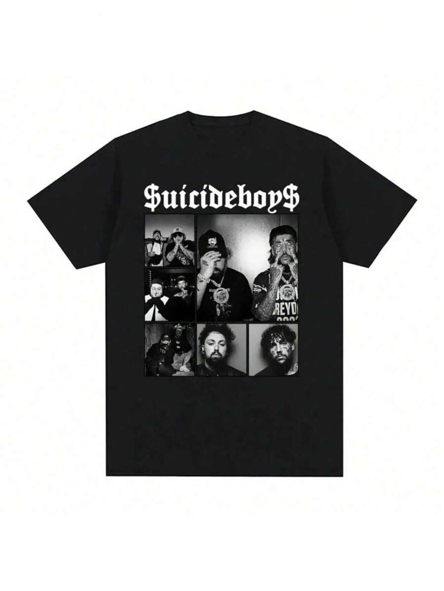 Suicideboy Era Tour Graphics Print T-Shirts For Men Harajuku Hip Hop Rock Style T Shirts Unisex Fashion Regular Size Street T Shirt - Black - View 1