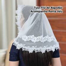 Véu Ccb Congregação Cristã Aplique Floral 3D Pedras Strass Adulto Redondo de Bico(Tiffani) - Branco - Visão 1