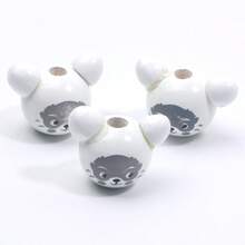 10pcs Mixed Animal Ear Shaped Wood Beads, 20x28mm, Suitable For Diy Bracelet, Necklace, Decoration Making