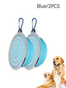 可摺疊狗碗，1入組狗狗攜帶式水碗，適用於旅行野營散步，附1個登山扣，藍綠色 - 藍色 - 查看 7
