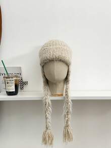 1 件女式针织流苏帽，秋冬保暖百搭，护耳，修身版型