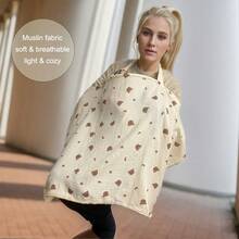 Muslin Nursing Cover Breastfeeding Cover Multifunctional Stroller And Carseat Cover Blanket Breathable And Soft With Burp Cloth And Windproof Strap