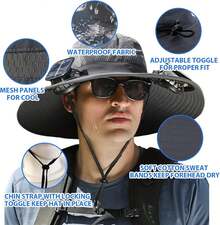 Solar Fan Hat, Wide Brim Sun Hat With 2 Built-In Solar Fans, UPF 50+ Sun Protection Outdoor Fishing Hiking Camping Beach