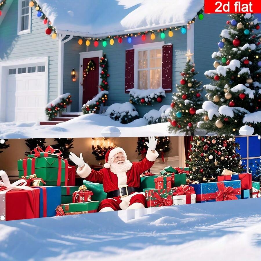 2D Flat Christmas Banner, 1PC Holiday Banner, Christmas Porch Banner, Fabric Christmas Banner, Holiday Banner, Santa Claus Gift Long Banner, Party Banner, Christmas Party Banner