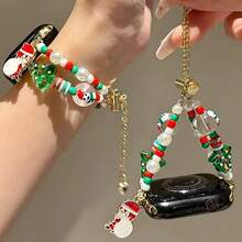 1 件手工串珠姜饼人圣诞元素 表带，兼容 38-49 毫米，可调节手链，迷人的圣诞装饰吊坠，圣诞礼物表带适用于 Ultra SE 10/9/8/7/6/5/4/3/2/1（仅表带） - 彩色 - 查看 2