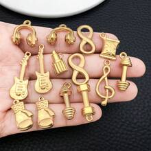 2 件装不锈钢糖果吉他杠铃饰物镀金吊坠，适合 DIY 项链耳环手链珠宝制作 - 金色 - 查看 3