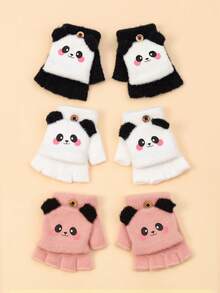 3pairs/1pair Cartoon Panda Baby Flip-Top Knitted Gloves, Half-Finger Warm Knitted Gloves, Suitable For Daily Wear For Baby Boys And Girls To Keep Warm - Multicolor - View 7