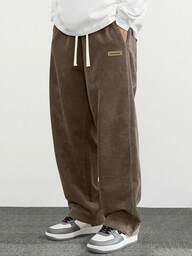 Men's Casual Straight Leg Corduroy Pants, Personalized Printed, Loose Fit, Versatile, Suitable For Spring And Autumn