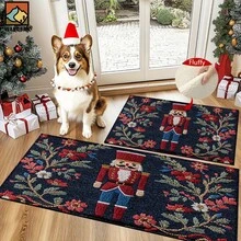 1 pièce/2 pièces Tapis de bain antidérapant à motif de casse-noisette de Noël, en matériau de fausse cachemire, avec décoration en peluche, convient pour les salles de bain, les entrées, les cuisines et autres occasions, lavable en machine, décoration festive, peut être offert en cadeau