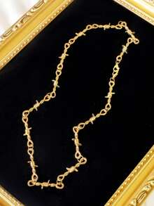 1pc Niche Retro Thorn Necklace, Thorn Clavicle Chain National Fashion Pants Chain, Hip-Hop Street Cool Punk Necklace For Men And Women - Gold - View 3