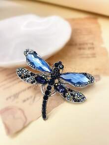 1pc Vintage Blue Crystal Dragonfly Insect Brooch, Versatile For Women's Autumn/Winter Clothing, Jacket, Scarf, Shoes, Bag, A Gift For Mother Or Friend