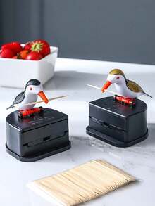 1件按压式牙签盒，鸟形牙签分配器，创意按压式牙签鸟分配器，牙签架 - 多色A - 查看 2