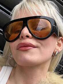 1pc Vintage Oversized Pilot Fashion Glasses Women For Men Shades Big Frame Windproof Popular Punk Beach Accessories For Women Glasses Shades Y2K Fest Music Fest For Summer Beach Vacation, Outdoor, Travel - 棕色 - 查看 4