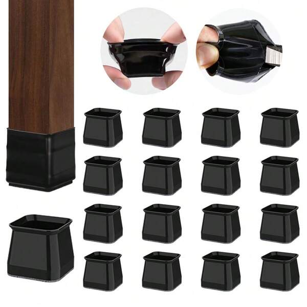 8/24 piezas Protectores de piso cuadrados para patas de silla, deslizadores de muebles de fieltro gris avanzado, fundas para patas de silla negras, duraderos y reforzados para una mayor protección de pisos de madera dura, reducción de ruido, sin rasguños
