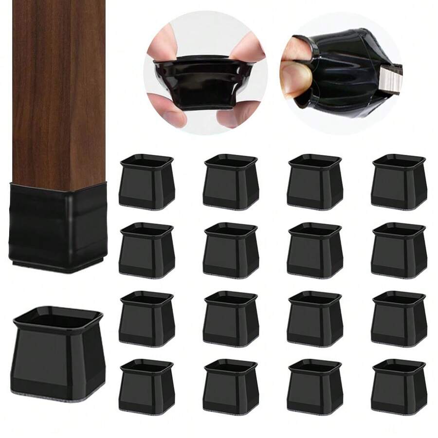8/24 piezas Protectores de piso cuadrados para patas de silla, deslizadores de muebles de fieltro gris avanzado, fundas para patas de silla negras, duraderos y reforzados para una mayor protección de pisos de madera dura, reducción de ruido, sin rasguños