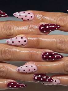 Short Almond-Shaped Red Polka Dot Press-On Nails