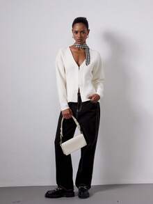 Se-Helo Women's Solid Color Minimalist Casual Design Loose Knit Long Sleeve Cardigan - White - View 6