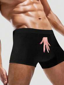 Men's Black Briefs With Sexy Handprint Pattern, Elastic Comfortable Everyday Underwear - Black - View 3