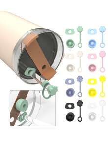 40 盎司可重复使用的玻璃杯盖，适用于可重复使用的玻璃杯盖，防溢防溅玻璃杯盖，适用于杯子和旅行者，返校用品 - 彩色 - 查看 11